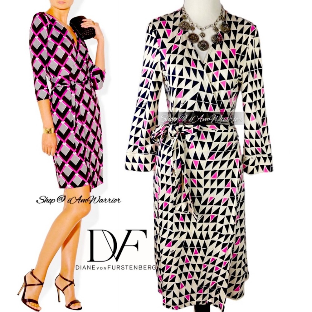 Diane Von Furstenburg *RARE* triangle ‘Diane’ logo print silk jersey wrap dress